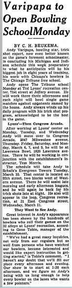Varipapa to Open Bowling School - March 3, 1942