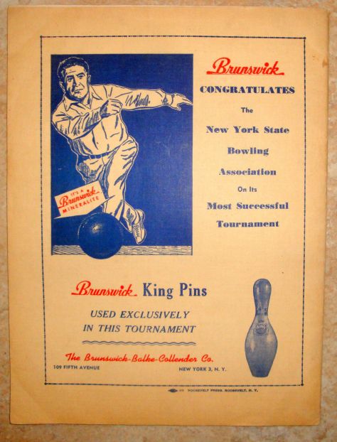 Ad for Brunswick Pins - 1948 NY State Championships
